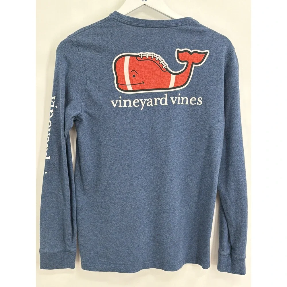 Vineyard‎ Vines Boys Blue Football Whale Long Sleeve Pocket T-Shirt Size L 16